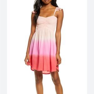 Tiare Hawaii Hollie Mini Dress Smocked Bodice Ruffle Sleeves on/off Shoulder O/S